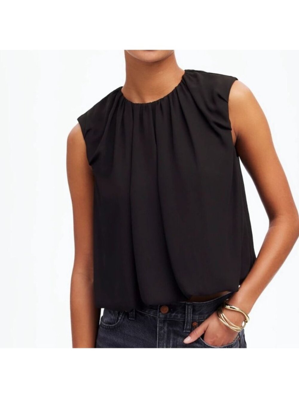 NWT Madewell Sleeveless Bubble Top 00 Black Chiffon Summer Blouse Whimsy Party